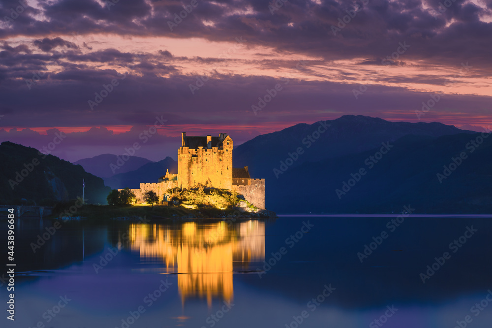 Nigh-time at Eilean Donan castle at Kyle of Lochalsh in the Scottish highlands