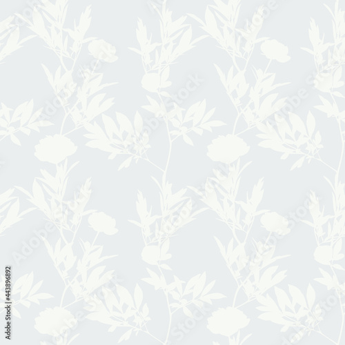 vector floral seamless pattern of burgundy peonies with leaves on a light background