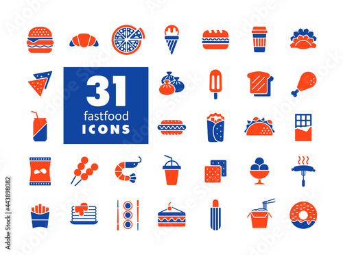 Fastfood, Food court vector glyph icon set