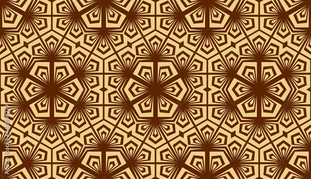 Flower geometric pattern. Seamless vector background. Dark brown and gold ornament