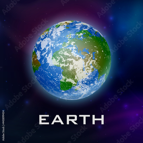 Planet Earth. Vector 3d Realistic Space Planet in Space Starry Sky. Galaxy, Astronomy, Space Exploration Concept. Earth Template Closeup