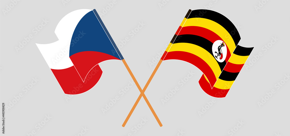 Crossed and waving flags of Czech Republic and Uganda Crossed and waving flags of Czech Republic and Uganda