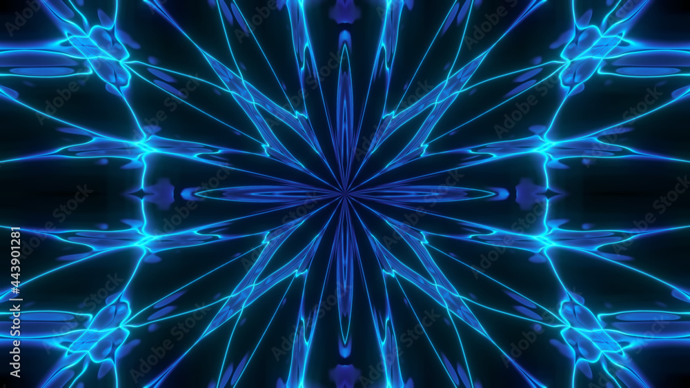 Fototapeta premium Abstract cosmic chaos background. Symmetric kaleidoscope backdrop from Liquid hypnotic rays.