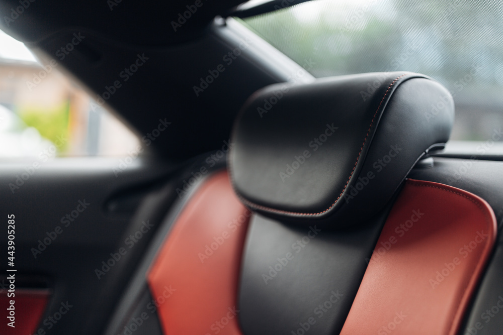 Red leather car seats in the expensive sport car Red leather car seats in the expensive sport car