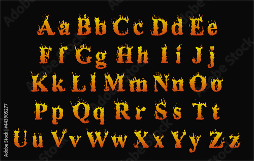 New vector fire font. Beautiful burning letters in front of the black charcoal background