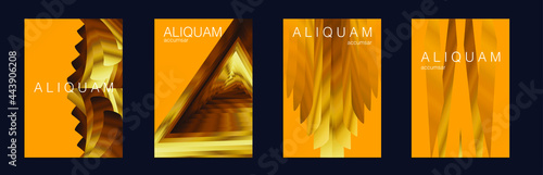 Fluid Minimal Cover. Fortuna Gold and Yellow 1990 Paper Gradient Backdrop. Vintage Design Luxury Abstract Brochure. Liquid Texture for Foil Label. Set of Vector Backgrounds for Business Flyers.