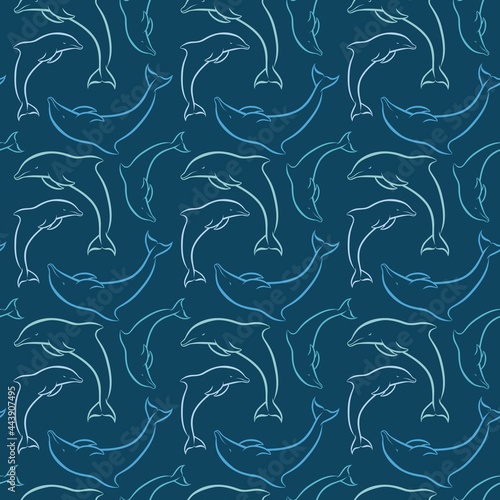 Seamless pattern happy dolphin sketch