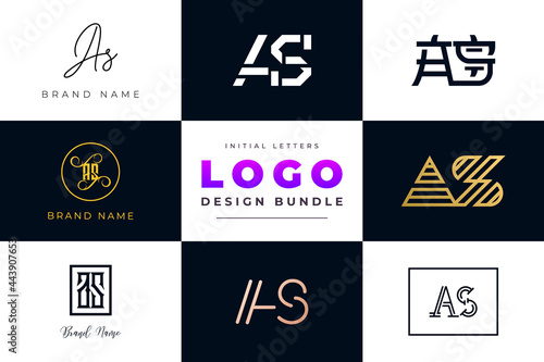 Set of collection Initial Letters AS Logo Design.
