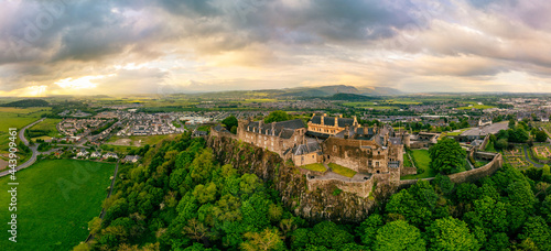Dramatic aerial view of the Stirling Castle during the sunset, Scottland photo