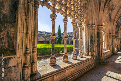 Batalha - June 22, 2021: Inner courtyard of the Majestic Batalha Monastery, Portugal photo