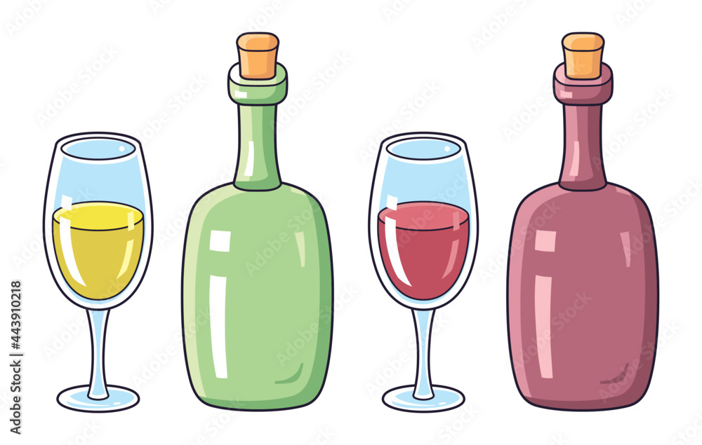 White and red wine bottle with glass isolated cartoon vector Stock Vector |  Adobe Stock