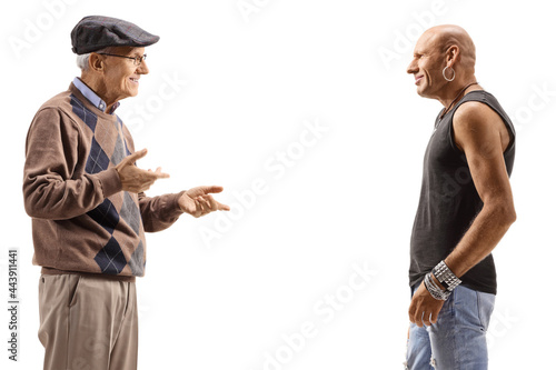 Pensioner and a male hipster talking