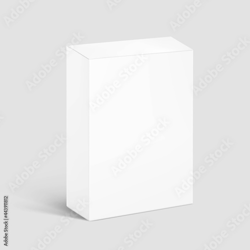 Realistic cardboard packaging box mockup. Vector illustration on transparent background. Can be use for medicine, food, cosmetic and other. Ready for your presentation. EPS10.	