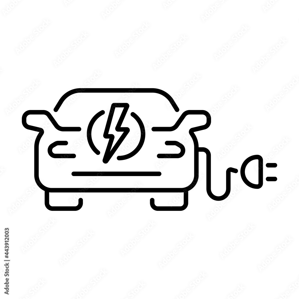 A simple linear icon of an electric car or a car charging station A simple linear icon of an electric car or a car charging station