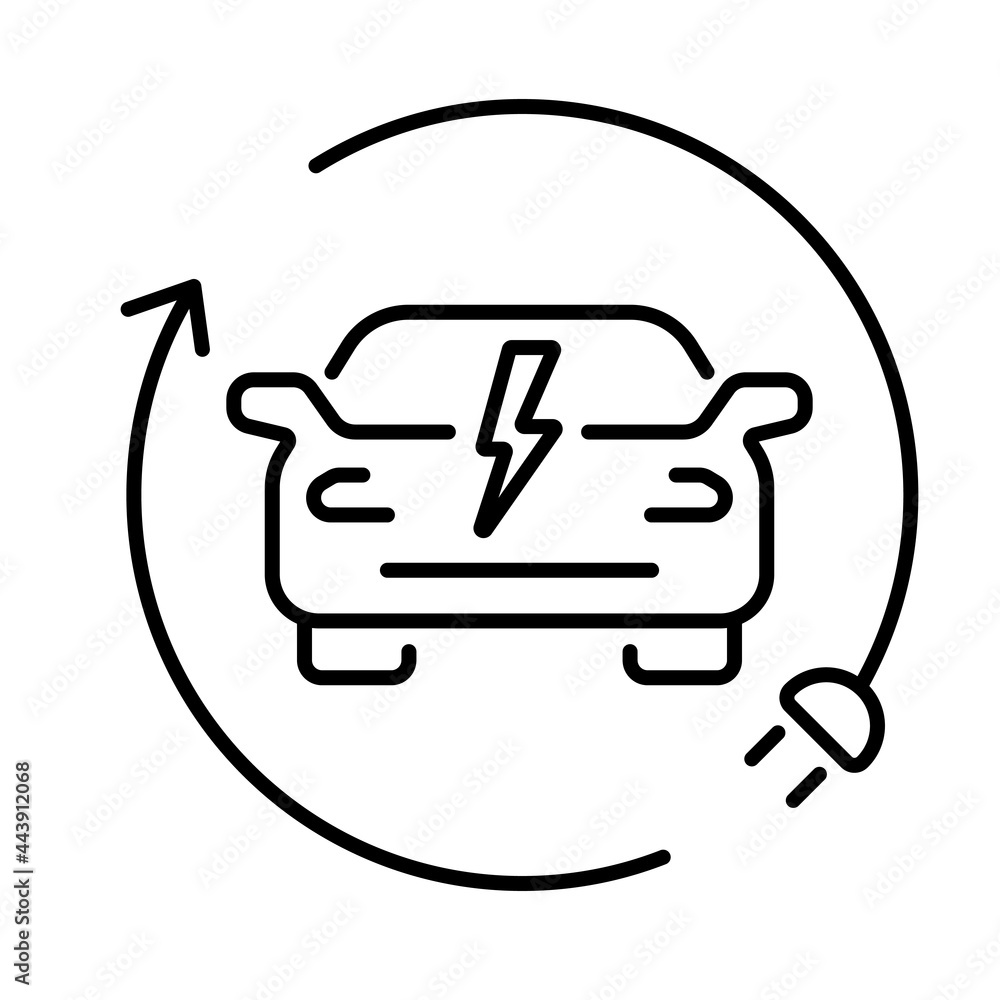 A simple linear icon of an electric car or a car charging station A simple linear icon of an electric car or a car charging station