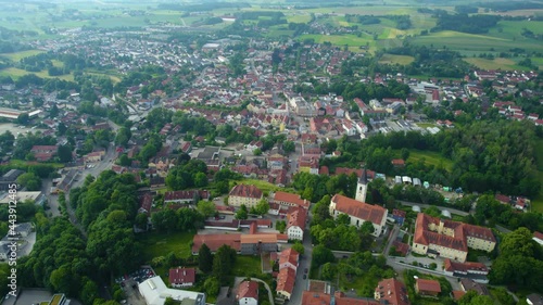 Aerial view of the old town of the city Dorfen in Germany, Bavaria on a sunny spring day mrning. photo