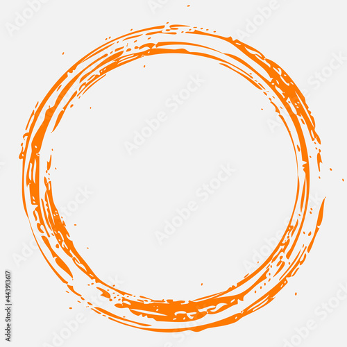 Brush painted orange circle. Vector drawn ring.
