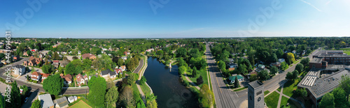 Aerial panorama of Wellington Park in Simcoe, Ontario, Canada