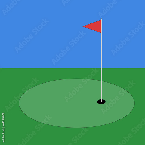 A Golf green hole and flag
