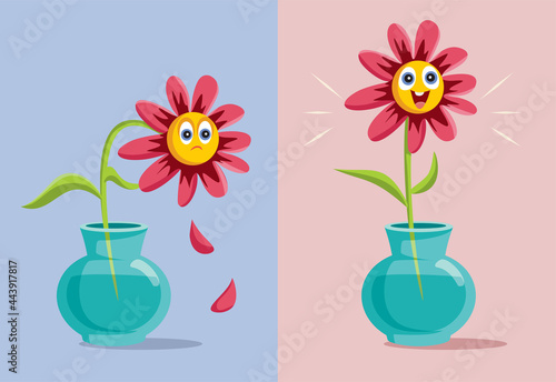 Sad Withered flower that Rejoices Vector Cartoon