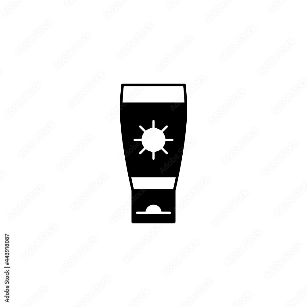 Lotion sunblock icon, sunscreen icon in solid black flat shape glyph icon, isolated on white background Lotion sunblock icon, sunscreen icon in solid black flat shape glyph icon, isolated on white background