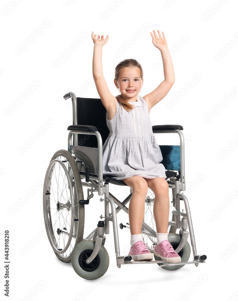 Little girl in wheelchair on white background Little girl in wheelchair on white background