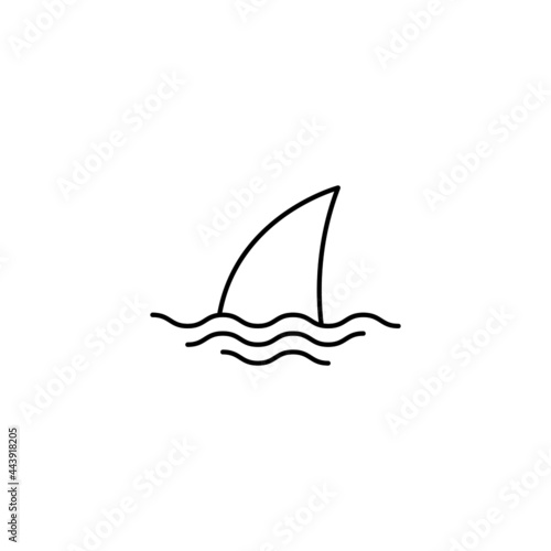  sea, shark icon in flat black line style, isolated on white background 