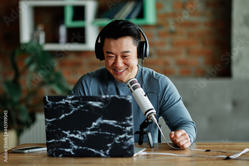 Speaker laughing during livestream 