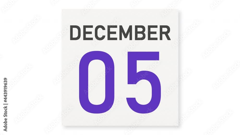 December 5 date behind crumpled paper page of a calendar, 3d animation December 5 date behind crumpled paper page of a calendar, 3d animation