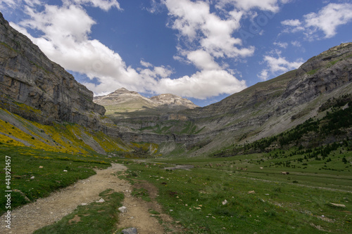 Hiking trail leads to Monte Perdido in the spanish national park Ordesa y Monte Perdido, Pyrenees, Spain