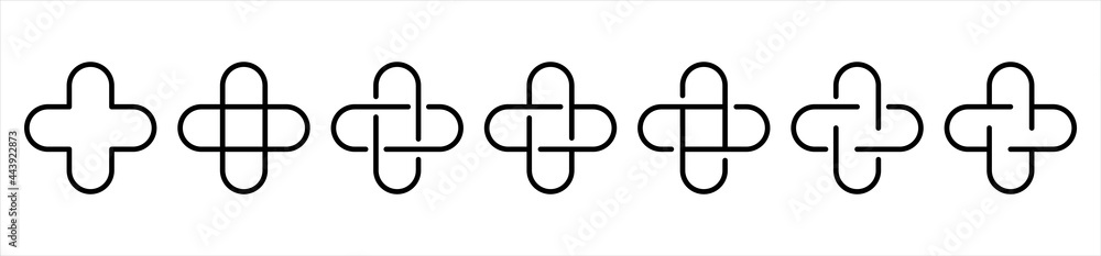Medical cross set icons on white backdrop. Hospital logo plus. Vector illustration. Medical cross set icons on white backdrop. Hospital logo plus. Vector illustration.
