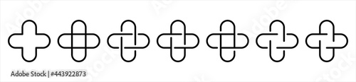 Medical cross set icons on white backdrop. Hospital logo plus. Vector illustration.	