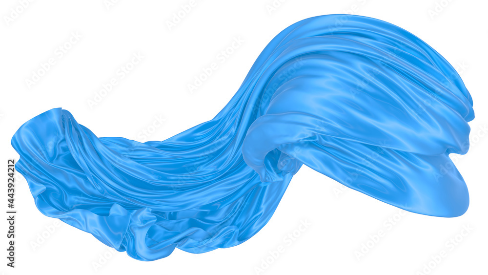 Plakat Beautiful flowing fabric of blue wavy silk or satin. 3d rendering image.