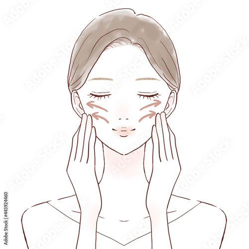 顔のリフトアップをしている女性