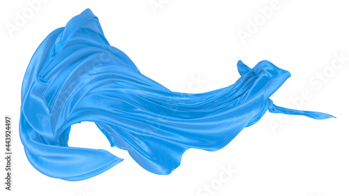 Beautiful flowing fabric of blue wavy silk or satin. 3d rendering image.