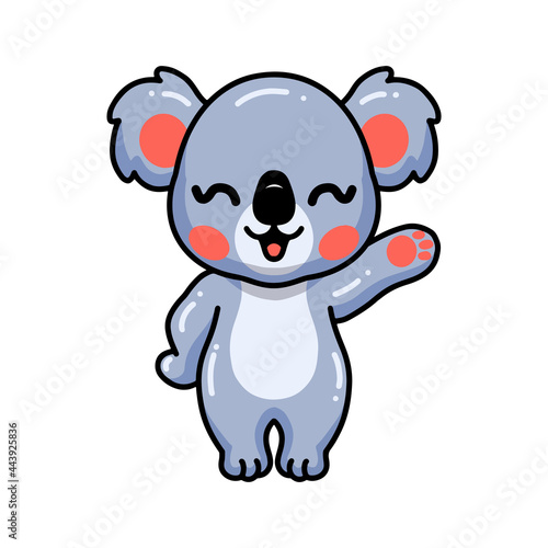 Cute baby koala cartoon waving hand