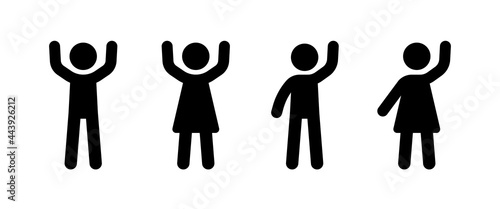 People raised hand icon, vector simple isolated illustration.
