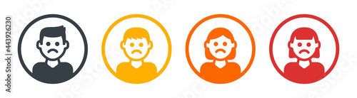Unsatisfied, sad avatar profile icon set. Male and female concept