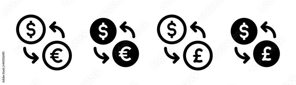Exchange money icon set. Euro, dollar and pound currency symbol. Exchange money icon set. Euro, dollar and pound currency symbol.