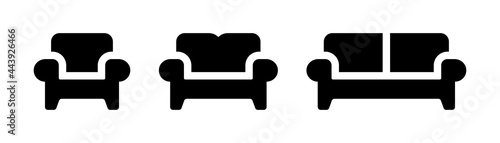 Sofa, couch, armchair, furniture icon isolated on white background.