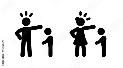Parents scolding child icon vector illustration. Angry mother and father symbol.