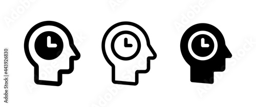 Head with clock icon. Symbol of wait, patience, await vector illustration.