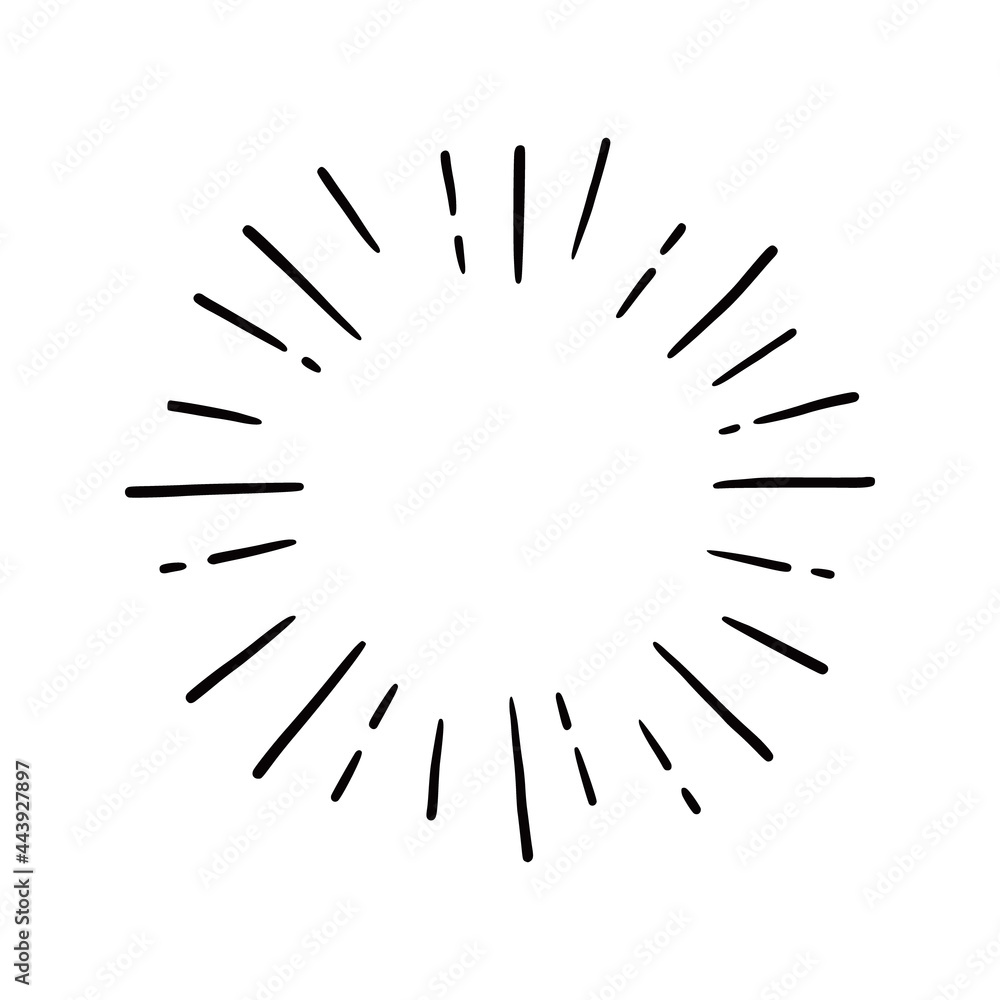 Obraz premium Line doodle ray, sparkle, sunburst. Hand drawn sketch style sunshine, starburst. Vector illustration.