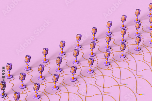 pattern of Vintage Microphones on violet background photo