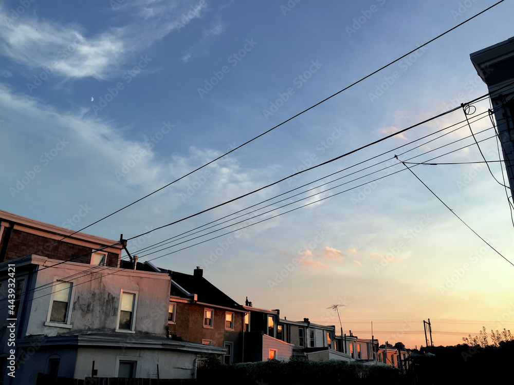 Rowhomes from behind with Power Lines Rowhomes from behind with Power Lines