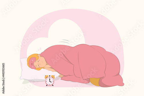 Young sleeping girl lying lies wrap covered under blanket duvet on pillow concept