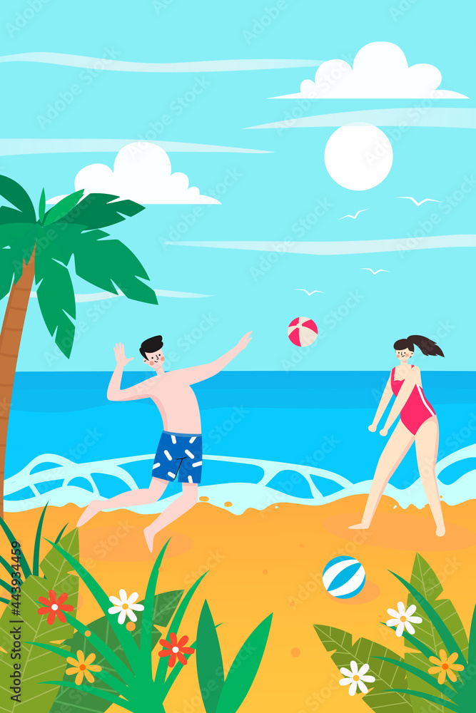 Beautiful young woman and man playing ball on the beach Beautiful young woman and man playing ball on the beach