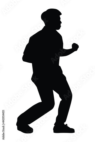 Asian gangster boy is dancing silhouette on white background
