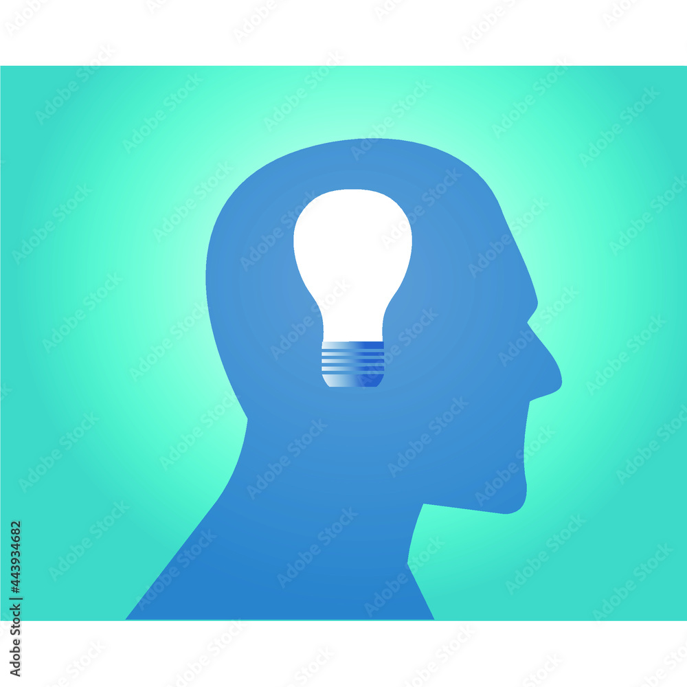 picture of a light bulb inside the head of a transparent person icon picture of a light bulb inside the head of a transparent person icon