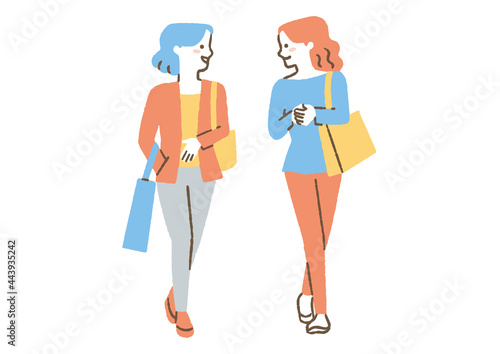 買い物している女性2人_色
